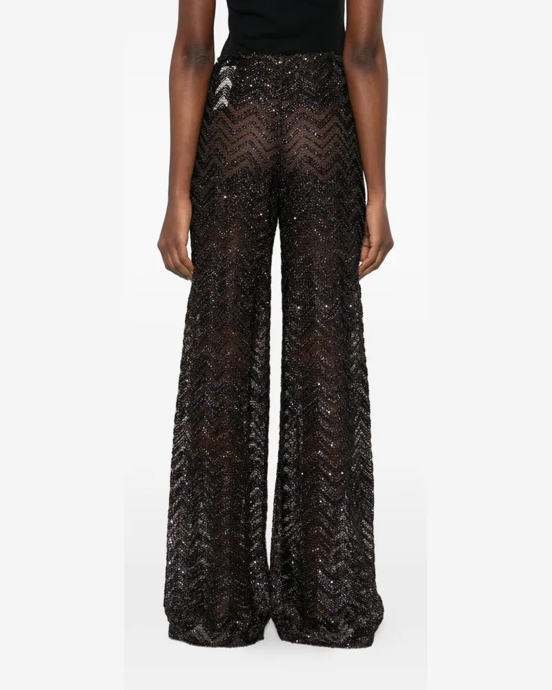 Missoni Sequin-Embellished Zigzag Mesh Trousers — Brown Brown