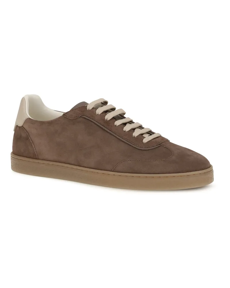 Brunello Cucinelli Men's Suede Sneakers Fango+avorio+bisonte Brown