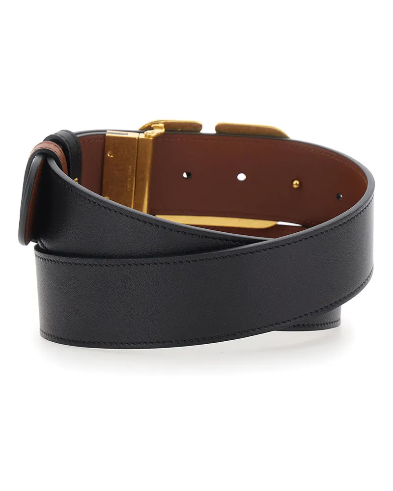 Valentino Garavani Women's Belt With Vlogo Buckle Black Leather Calf Black