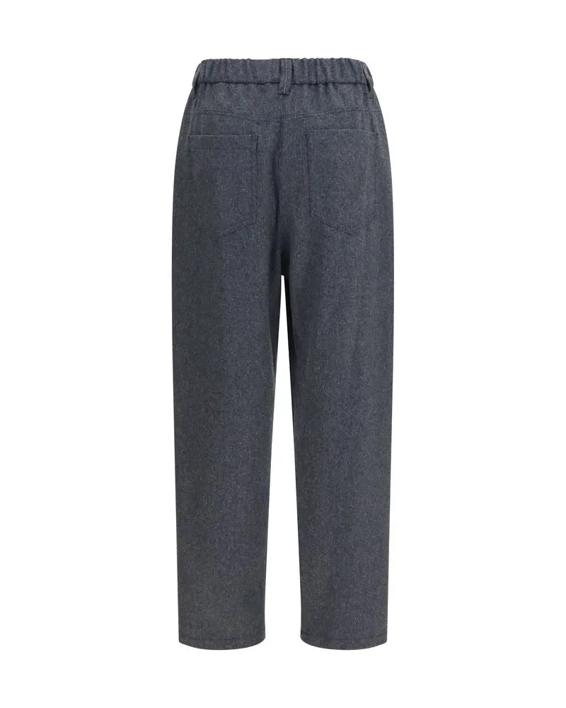 Brunello Cucinelli Women's Gray Wool Oves Aries Casual Pants Gray