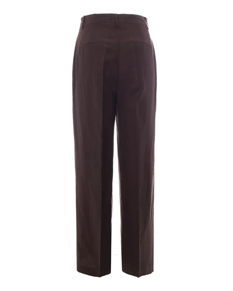 Liu Jo Women's Trousers Sacher Linen-Blend Lyocell Brown