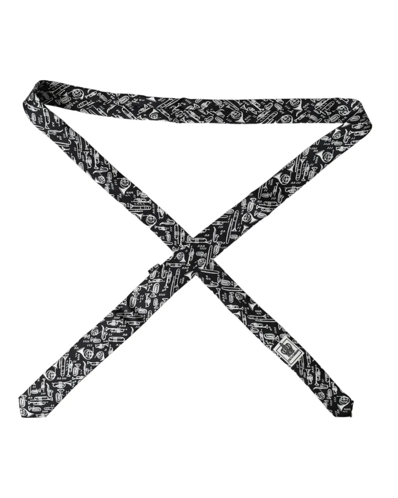 Dolce & Gabbana Men's Black Trumpet Print Silk Adjustable Tie Black