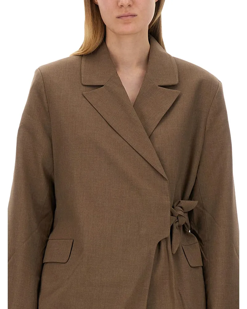 Ganni Asymmetrical Lenzing™ Ecovero™ Vi Blazer — Brown Brown