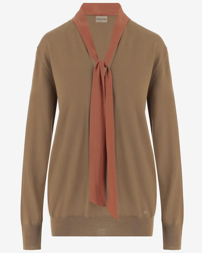 Valentino Garavani Women Sweater Wool V-Neck Beige Beige
