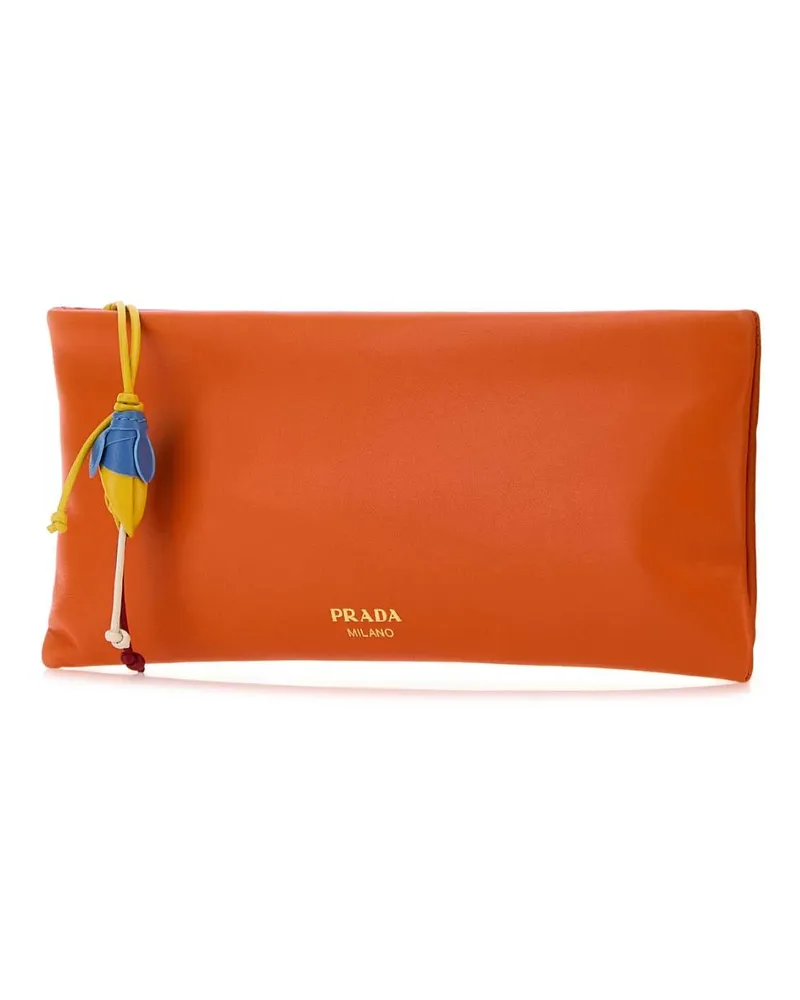 Prada Women's Orange Nappa Leather Pouch Arancio Portafogli Wallet Orange