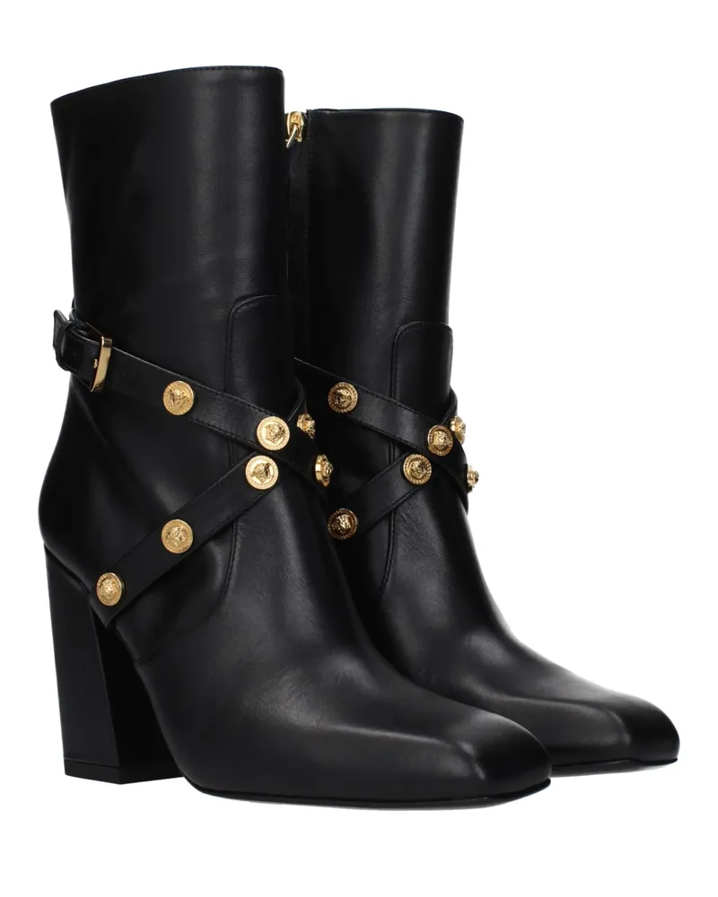 Versace Women's Black Leather Ankle Boots Black