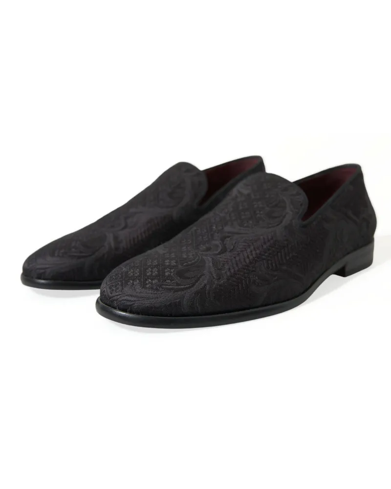 Dolce & Gabbana Black Brocade Men Slip On Loafer Dress Shoes Black