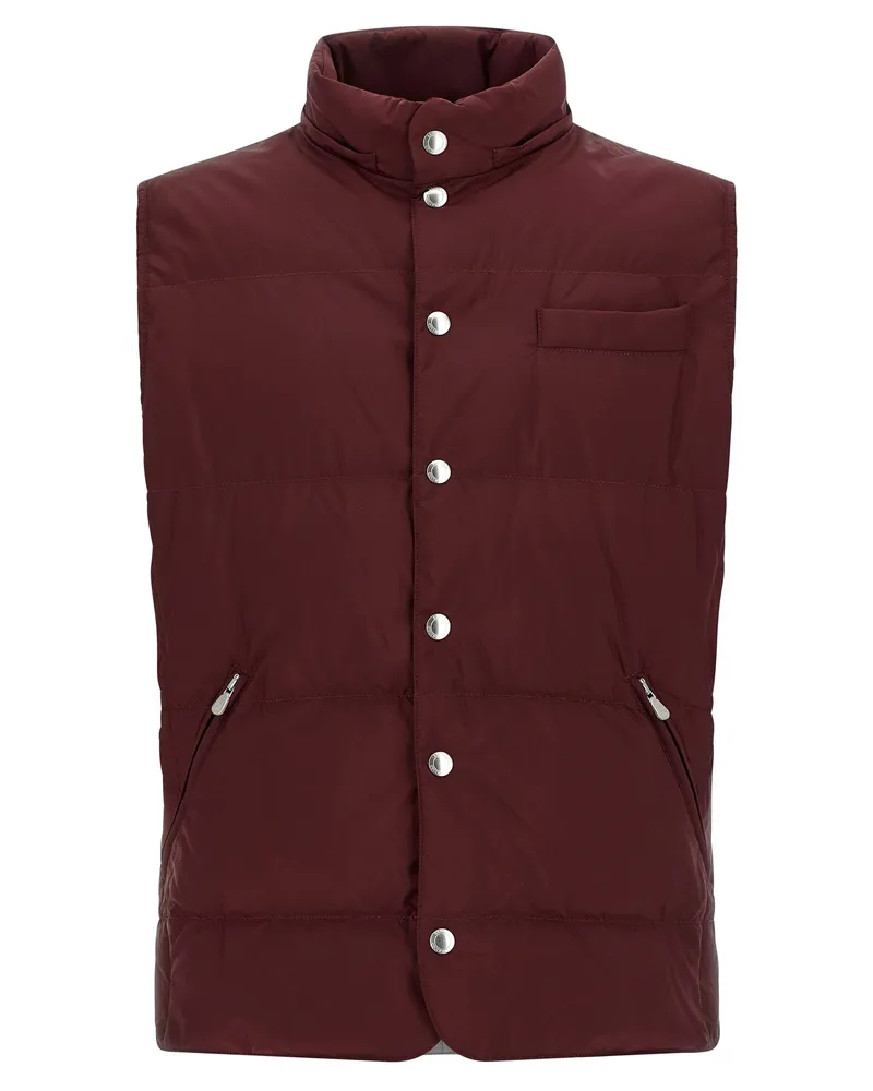 Brunello Cucinelli Quilted Goose Feather Vest — Burgundy Burgundy