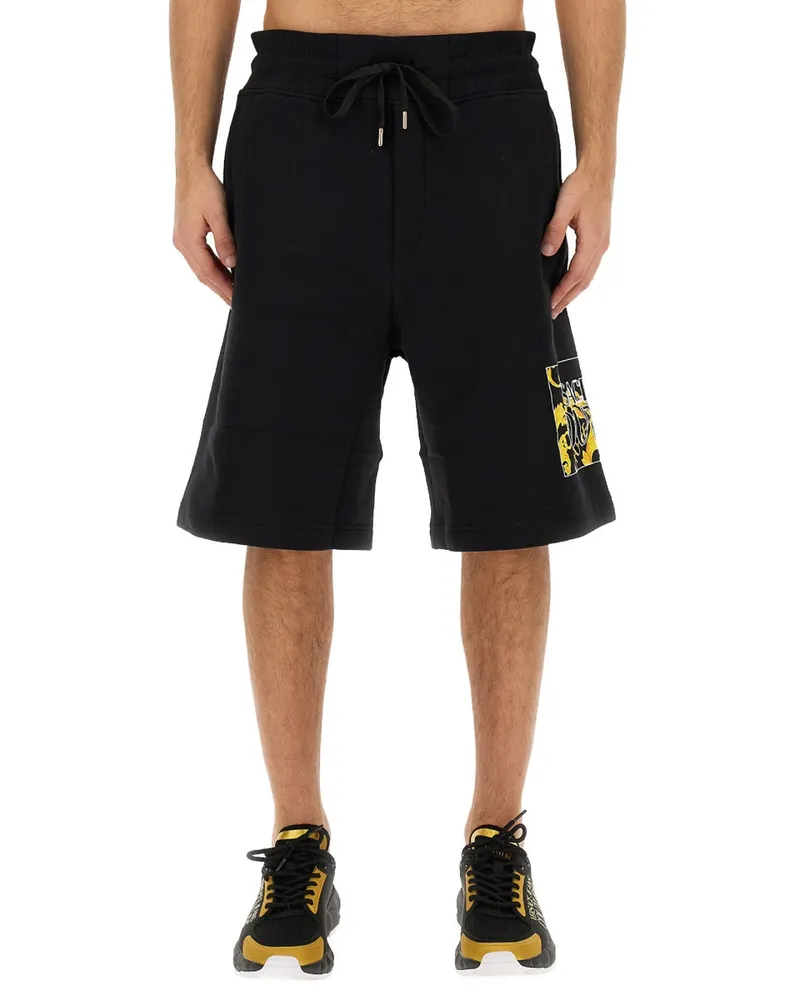 Versace Jeans Logo-Embroidered Cotton Bermuda Shorts — Black Black