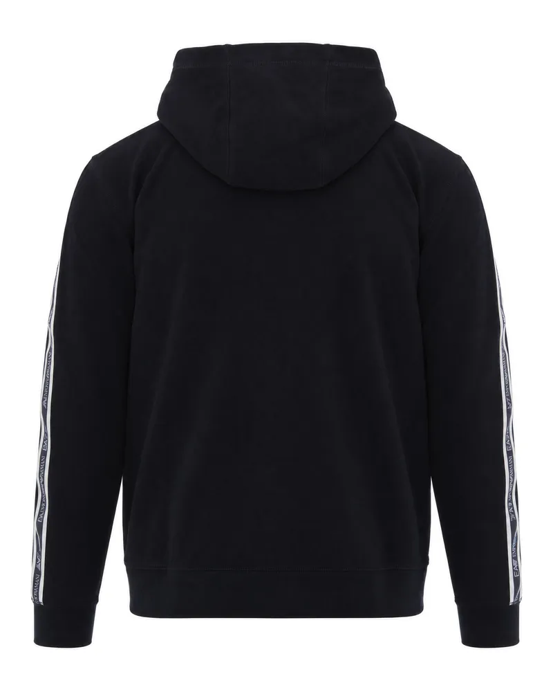 EA7 Logo-Tape Full-Zip Hooded Sweatshirt — Black Black