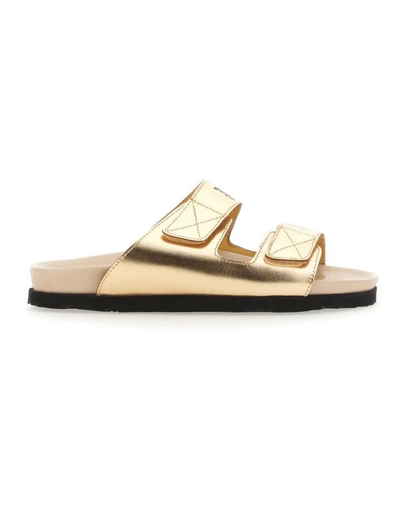 Palm Angels Logo Leather Sandal — Gold Gold