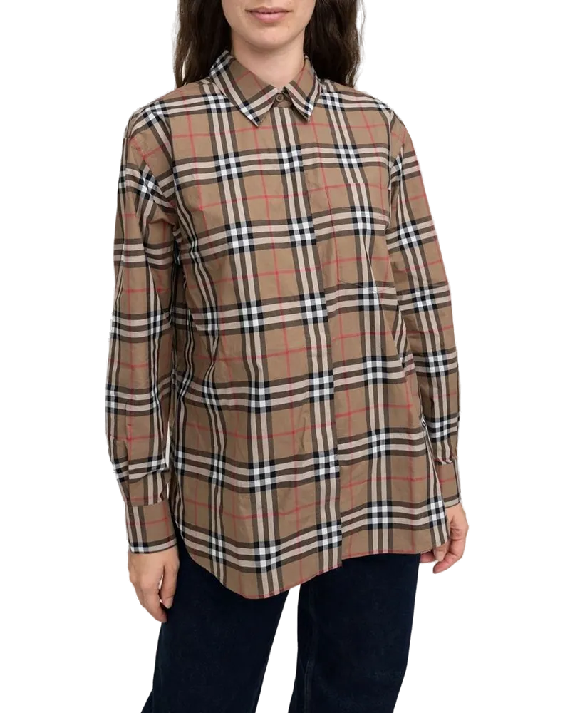 Burberry Check Cotton Shirt — Brown Brown