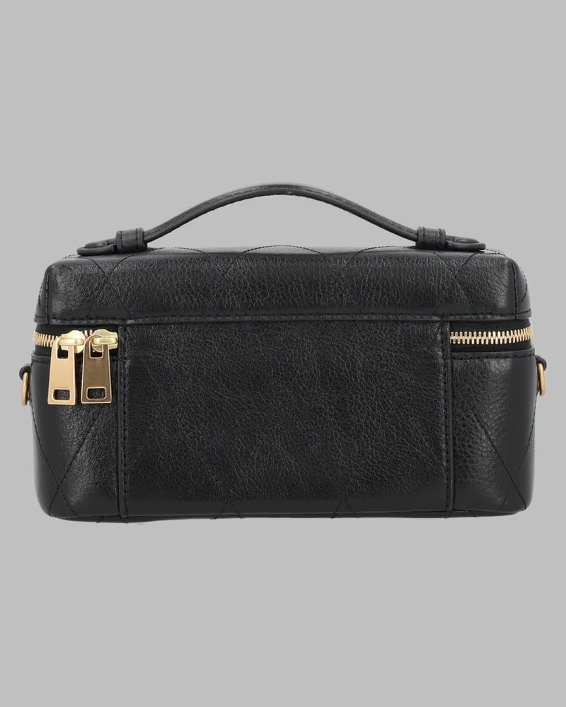 Tory Burch Women's Beauty Case Charlie Matelassé Black Cow Leather Handbags Hand Bags Black
