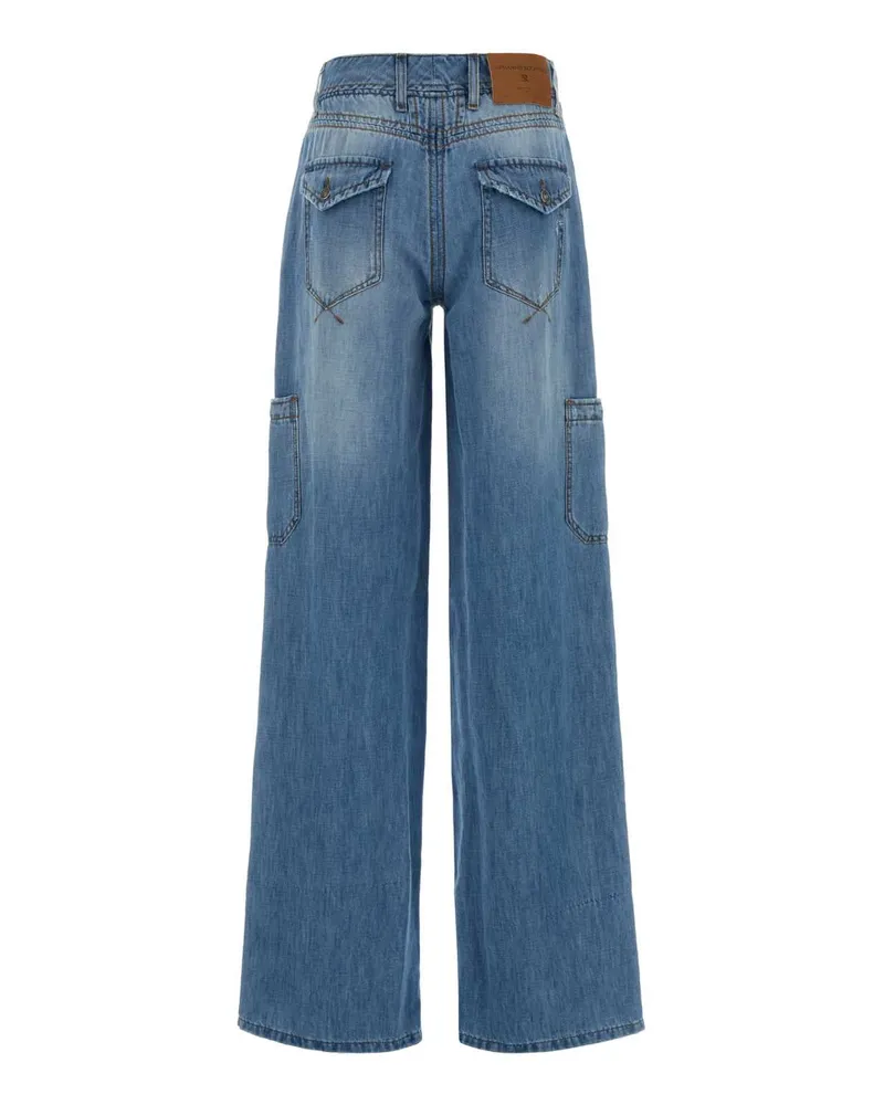 Ermanno Scervino Women's Denim Cargo Jeans Exterior: Cotton Linen Blue