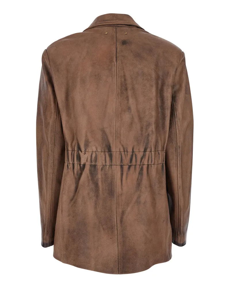 Golden Goose Women's Brown Single-Breasted Leather Jacket Cow Blazers Brown