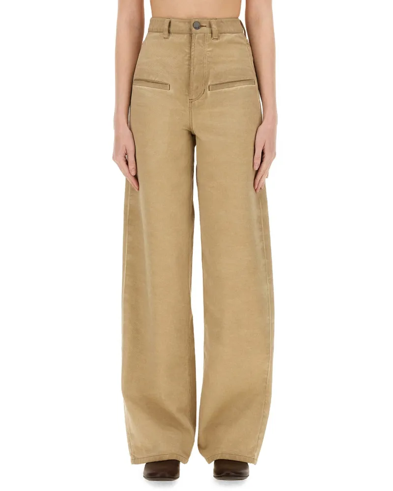 Uma Wang Women's Wide-Leg Wool Blend Trousers Beige Beige