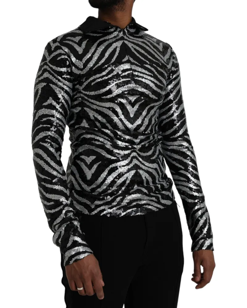 Dolce & Gabbana Men's Black Silver Sequined Polyester Sweater | Elastane Clothing Black