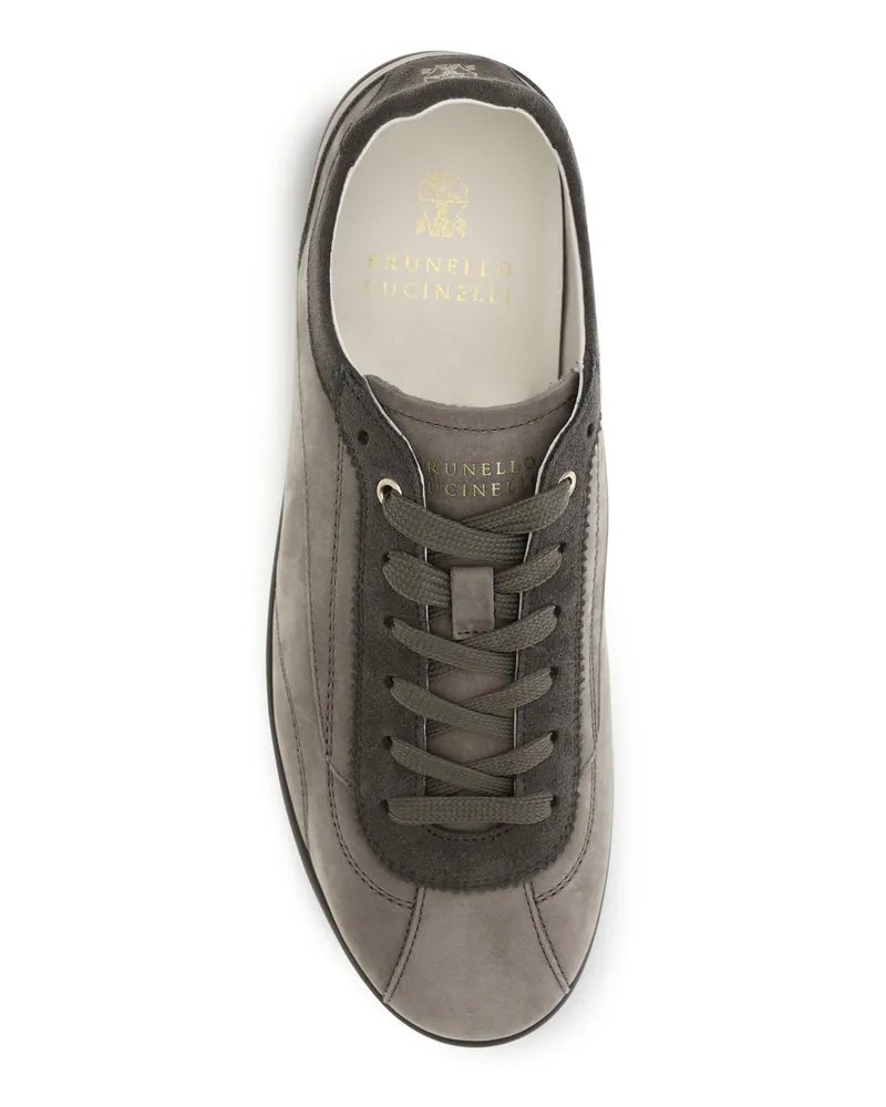 Brunello Cucinelli Nubuck and Suede Low-Profile Sneakers — Gray Gray