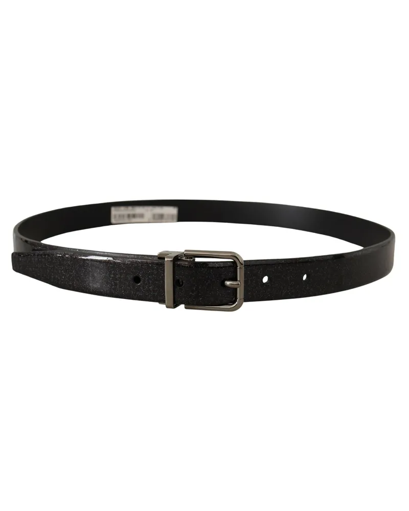 Dolce & Gabbana Men's Black Vernice Puntinata Leather Silver Tone Metal Belt Black