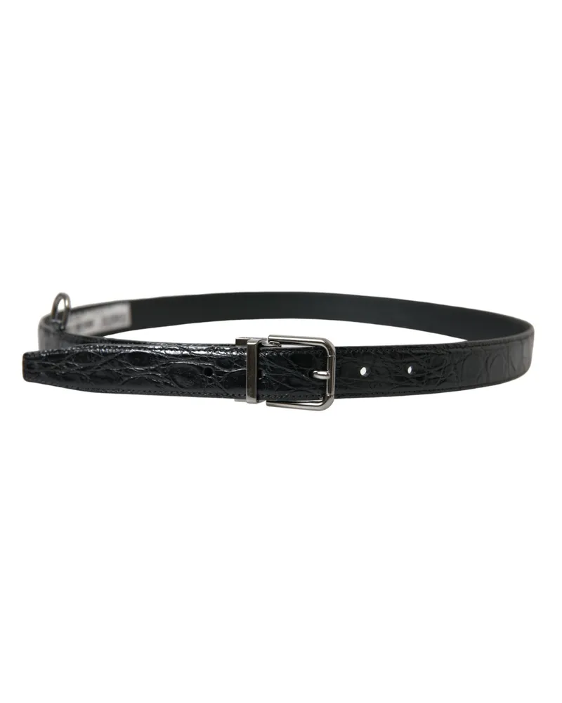Dolce & Gabbana Men's Black Leather Silver Metal Buckle Belt Black