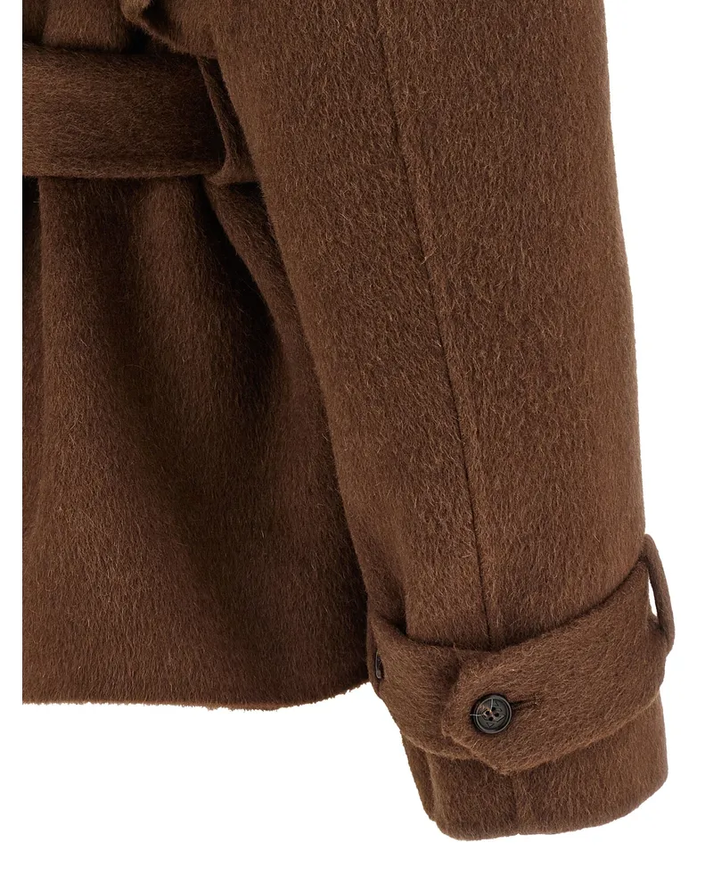Giuseppe di Morabito Shearling Collar Wool Coat — Brown Brown