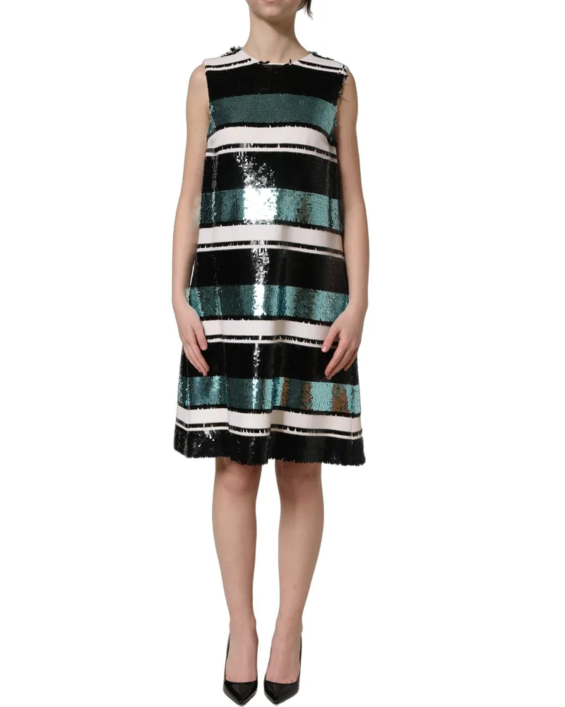 Dolce & Gabbana Women's Multicolor Sequined Sleeveless Shift Dress Virgin Wool Elastane Multicolor