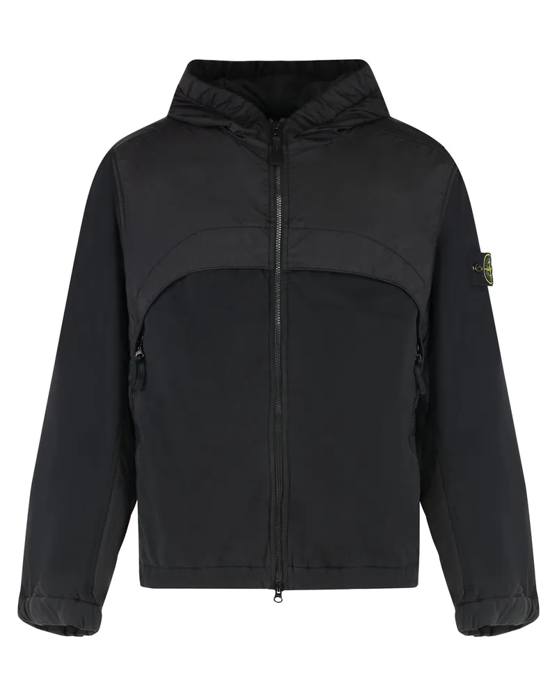 Stone Island Men's Hooded Windbreaker Black Polyamide Raincoats Coat Black