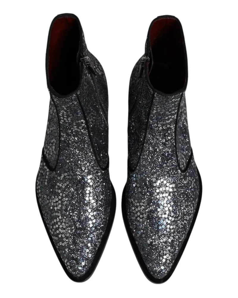 Dolce & Gabbana Men's Dark Gray Cotton Sequined Chelsea Boots Shoes Viscose Pe Polyester Gray