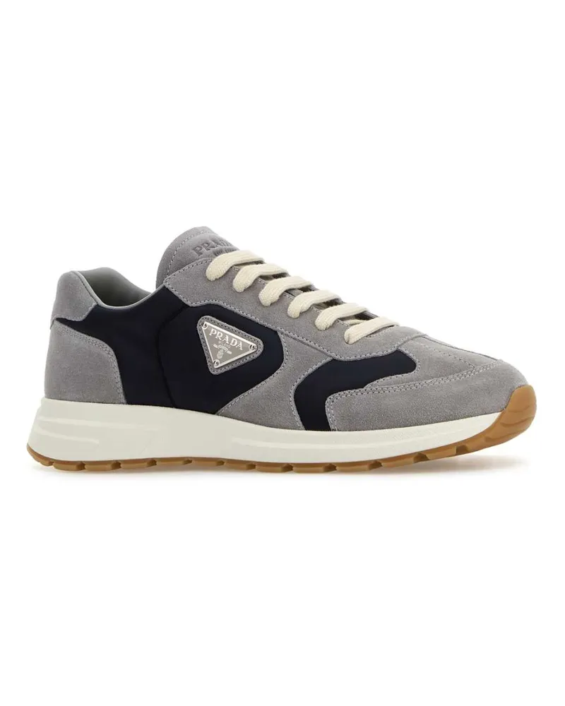 Prada Men's Two-Tone Suede And Re-Nylon Prax Sneakers Granito+blu Gray