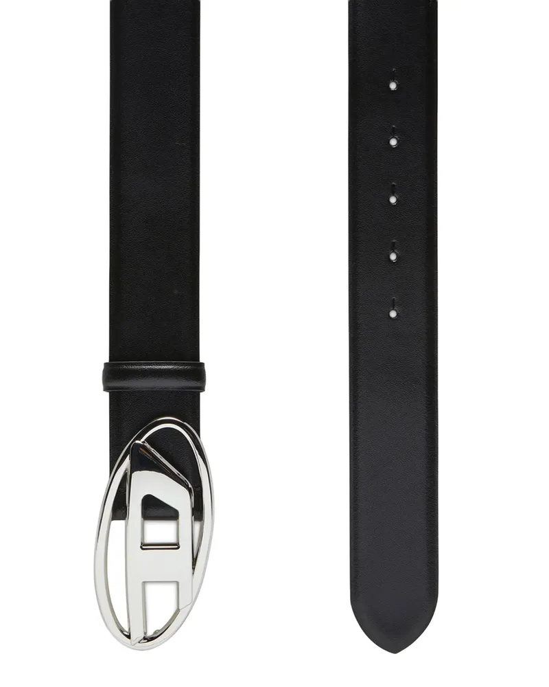Diesel Men's Leather Belt Oval D Black Pmu Black