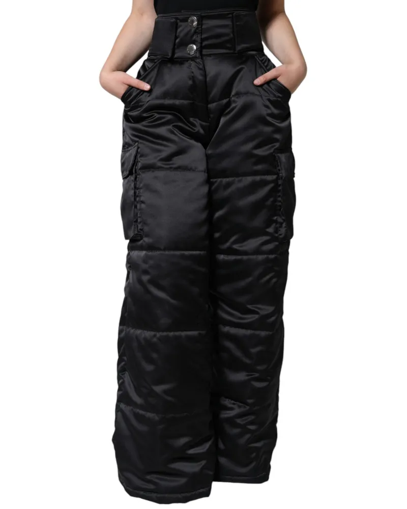 Dolce & Gabbana Black Quilted High Waist Women Boot Cut Pants Polyester Black