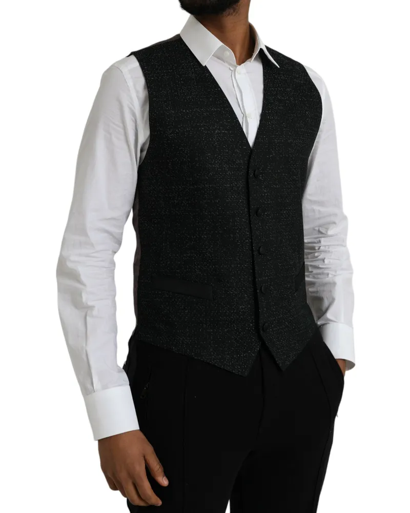Dolce & Gabbana Men's Black Brown Silk Waistcoat Dress Formal Vest And Black