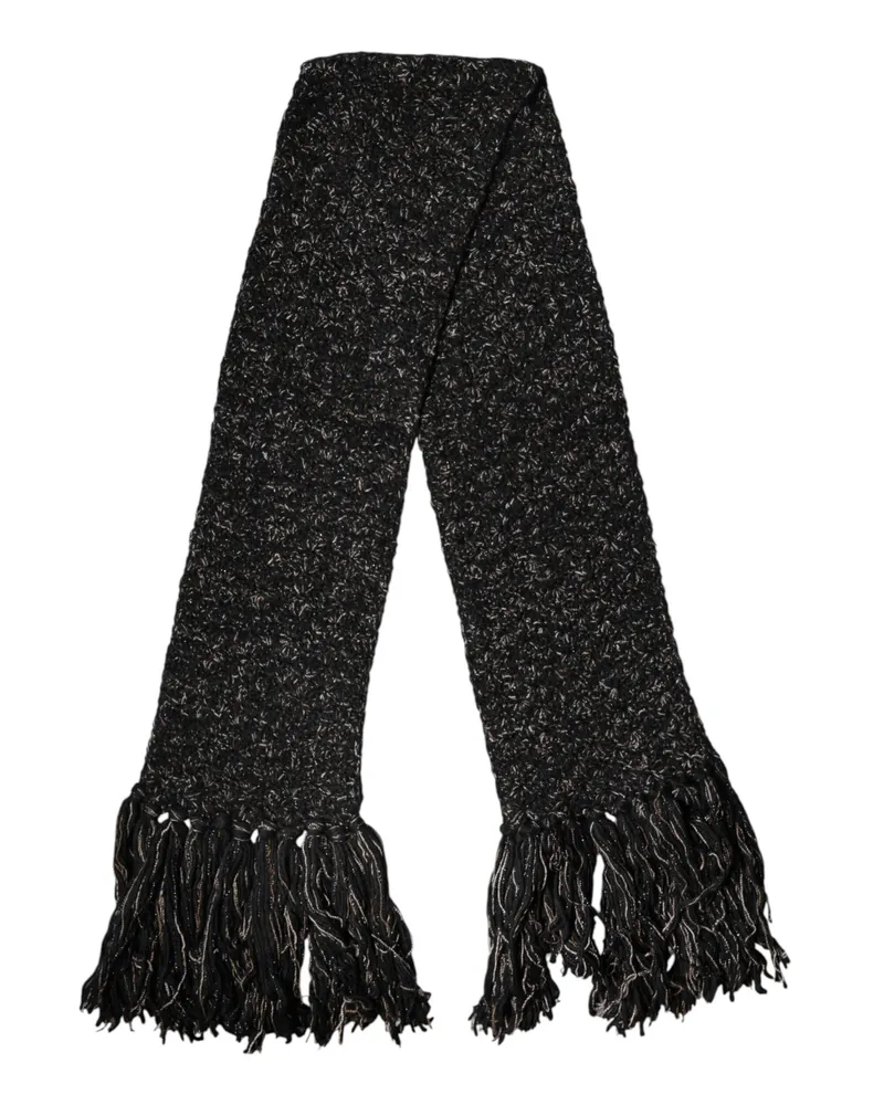 Dolce & Gabbana Men's Black Wool Fringes Neck Wrap Foulard Scarf Black