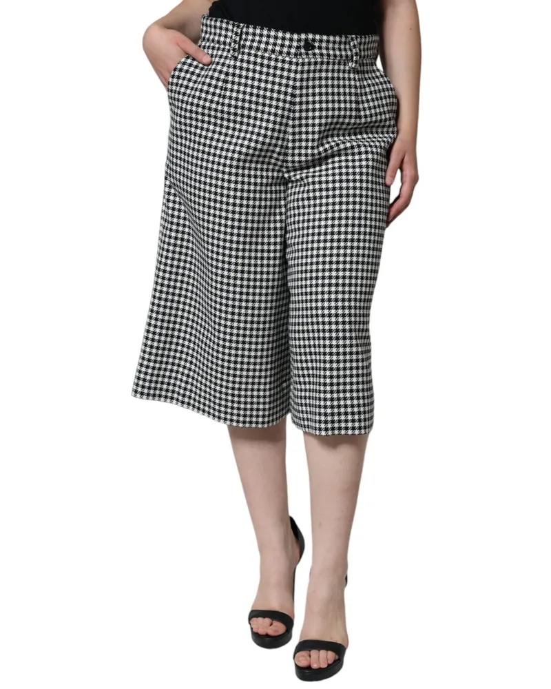 Dolce & Gabbana Women's Black White Houndstooth Cropped Wide Leg Pants And Alpaca Cotton Nylon Black