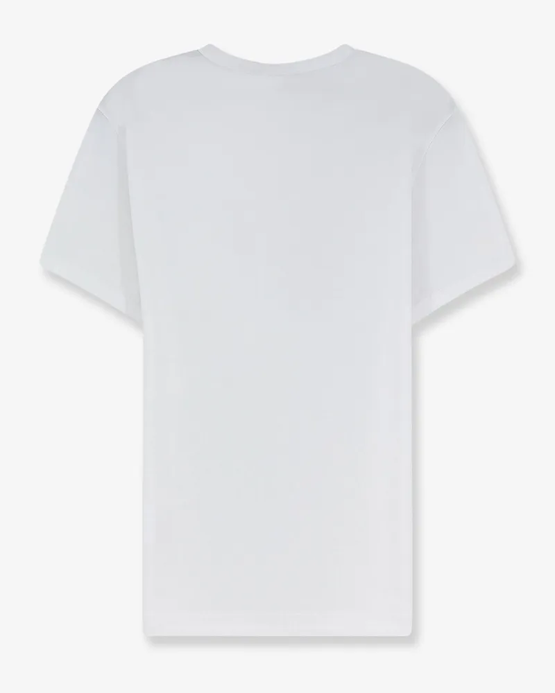 Dolce & Gabbana Men's T-Shirt With Leather And Metal Logo Patch, White Cotton T-Shirts Polos White