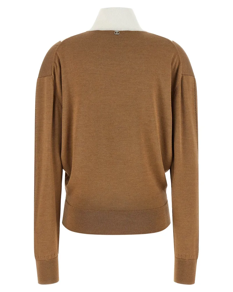 Paco Rabanne Perforated Intarsia Virgin Wool Sweater — Camel Camel