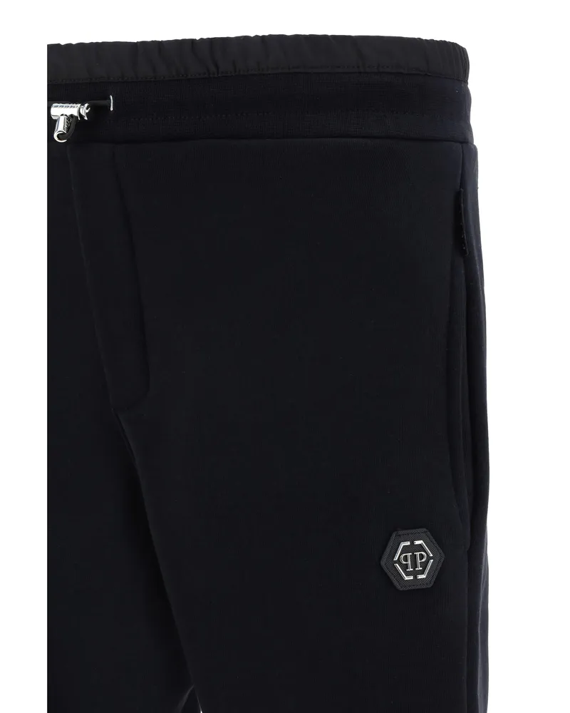 Philipp Plein Men Sweatpants Hexagon Black Cotton Trousers Black