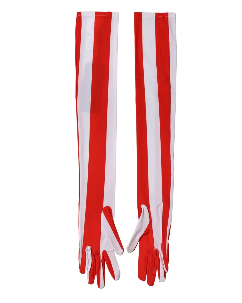 Dolce & Gabbana Red White Stripes Nylon Elbow Length Women Gloves And Elastane Red