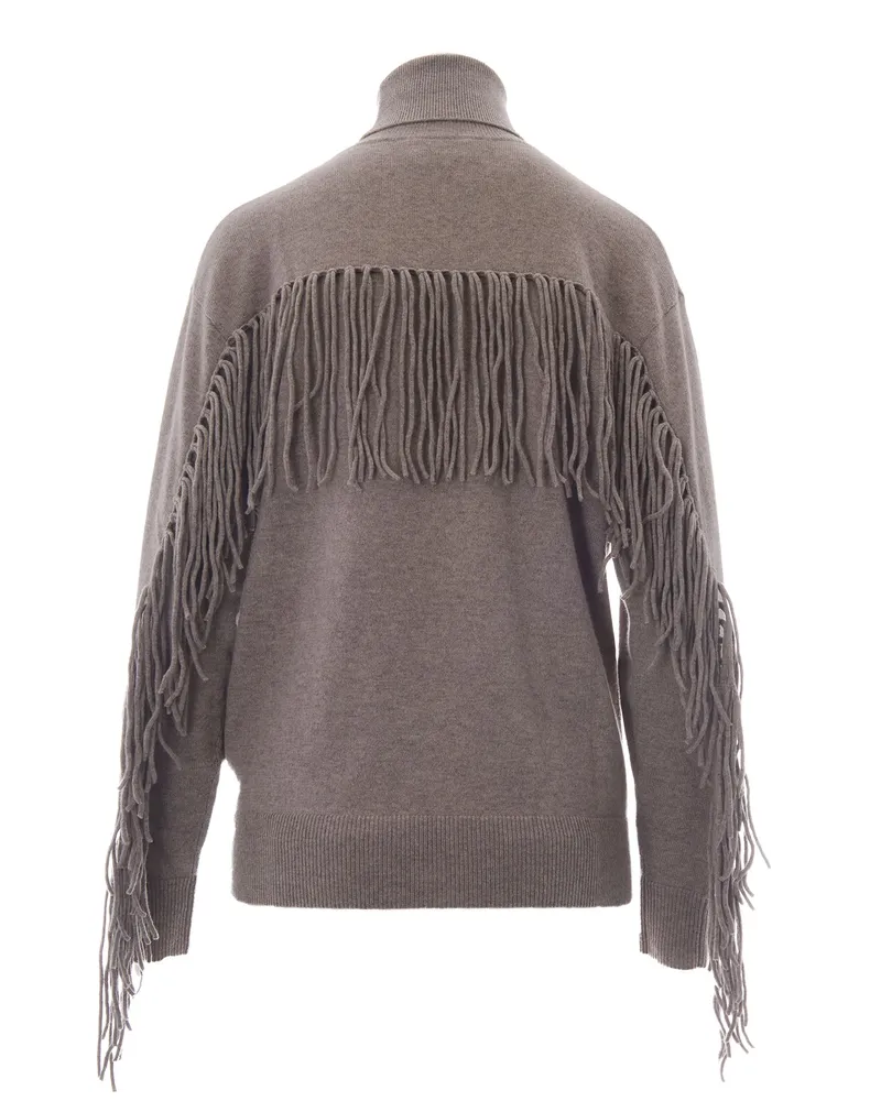 P.A.R.O.S.H. P.A.R.O H. Cashmere Turtleneck with Knitted Fringe Sweater — Gray Gray