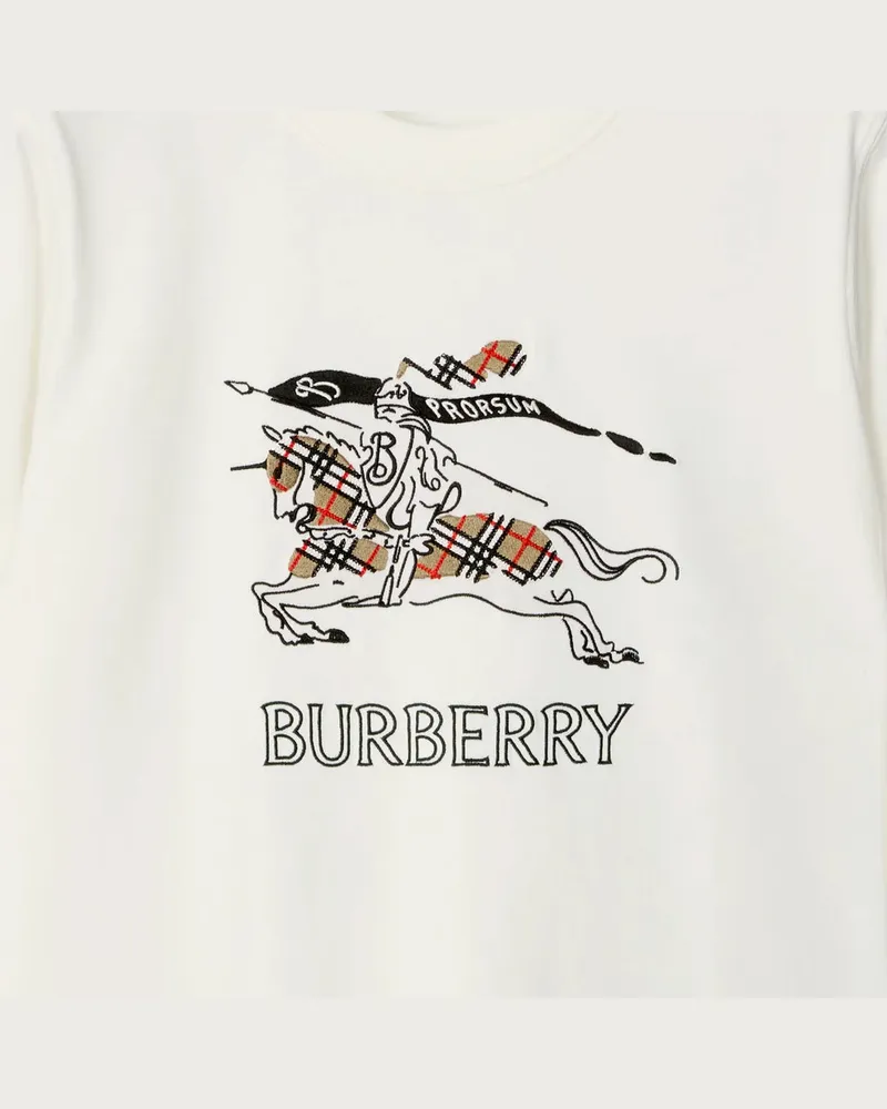 Burberry Equestrian Knight-Embroidered T-Shirt — Ivory Ivory