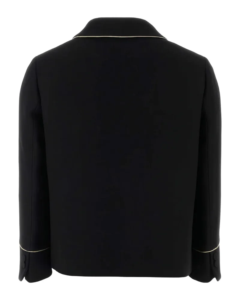 Fendi Wool-Silk with Contrast Piping Blazer — Black Black