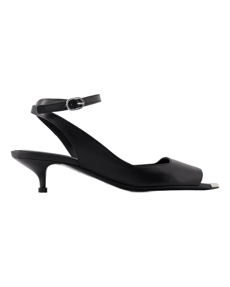 Alexander McQueen Women's Punk Heel Sandal Black Leather Black