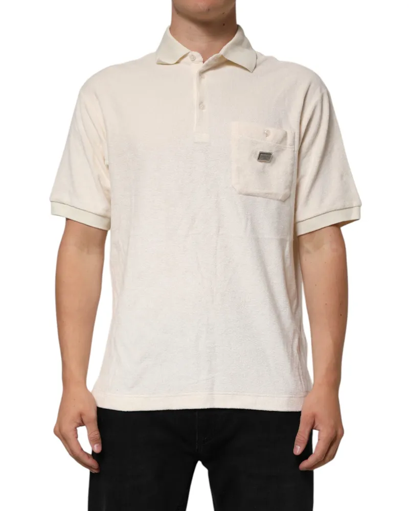 Dolce & Gabbana Men's Cotton Terry Logo Pocket Polo White White