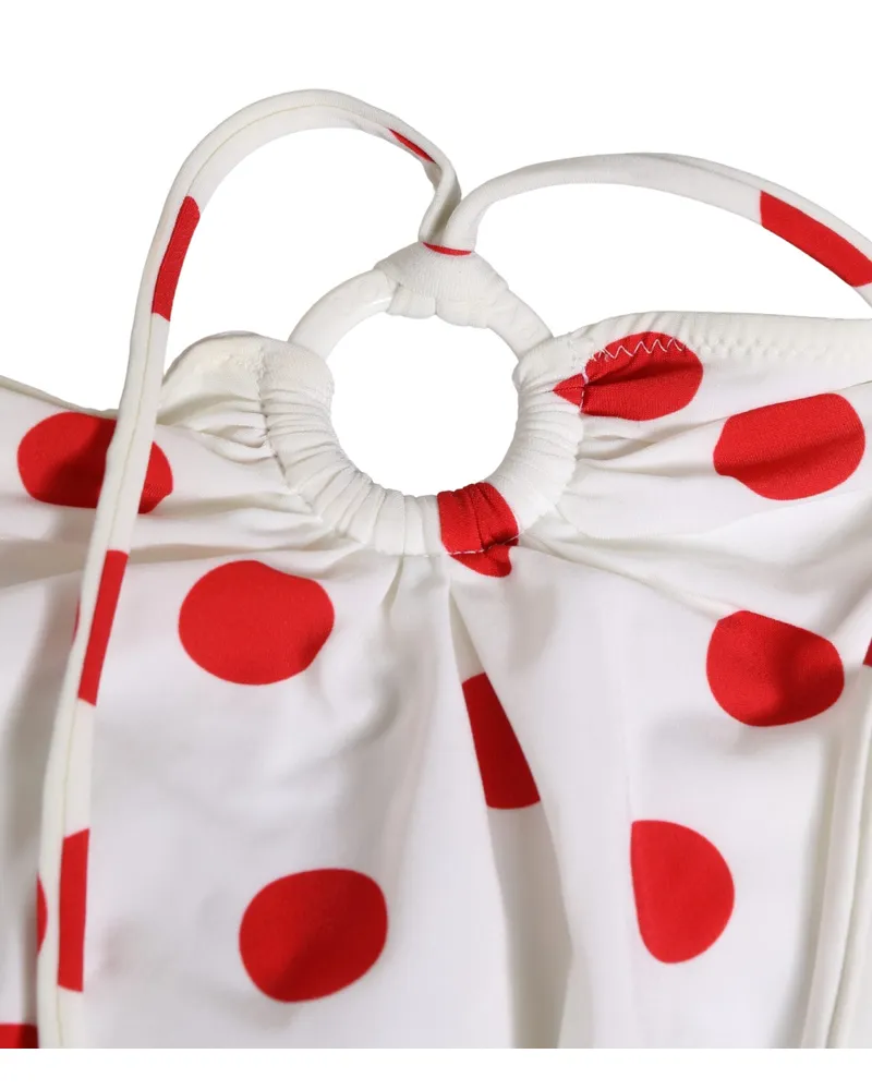Dolce & Gabbana Women White Polka Dot One-Piece Swimsuit Swimwear And Red Elastane Nylon Clothing White