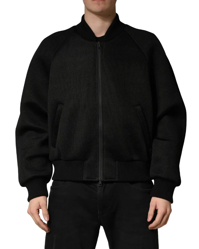 Dolce & Gabbana Men Black Nylon Full Zip Bomber Jacket Clothing Black