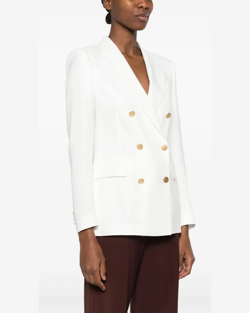 Tagliatore Double-Breasted Gold-Button Blazer — White White