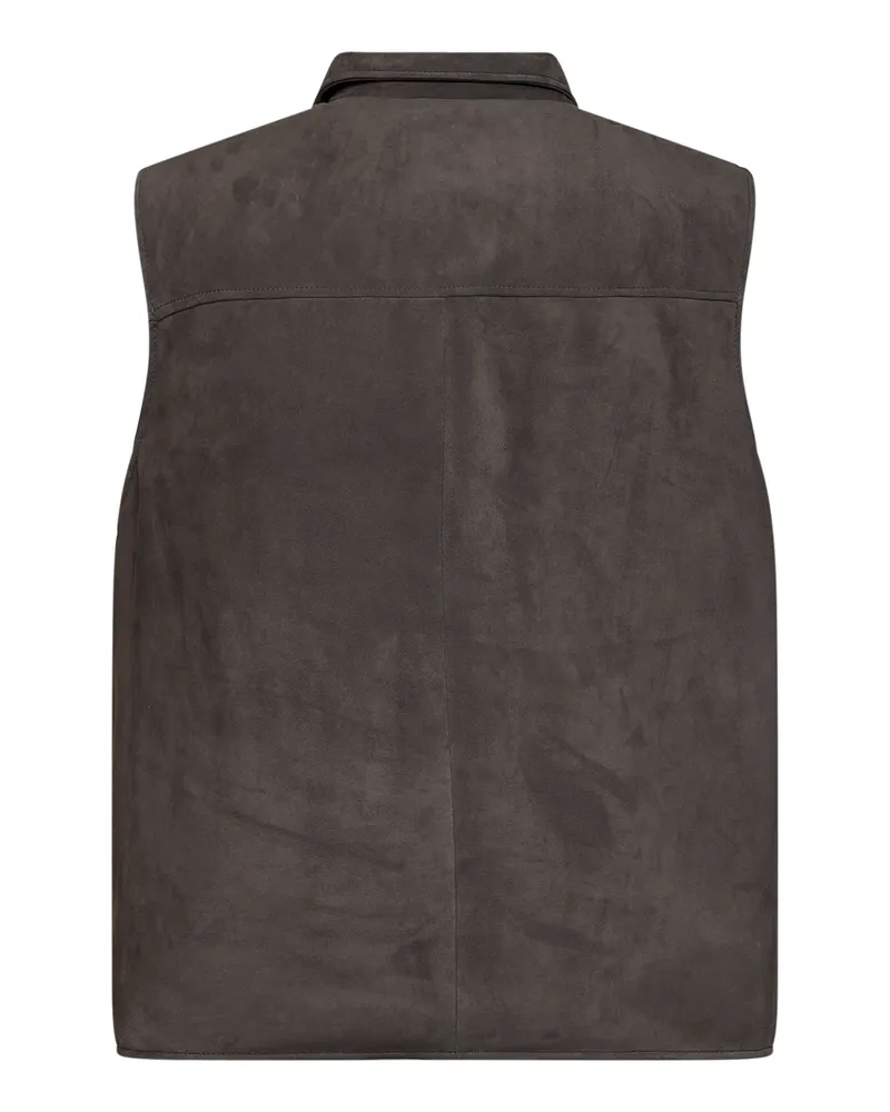 Brunello Cucinelli Men Padded Vest Steel Grey Calf Leather & Down Jackets Gray