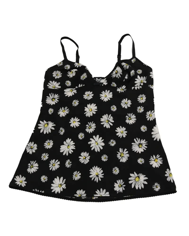 Dolce & Gabbana Women Black Daisy Print Dress Lingerie Chemisole Polycotton Black