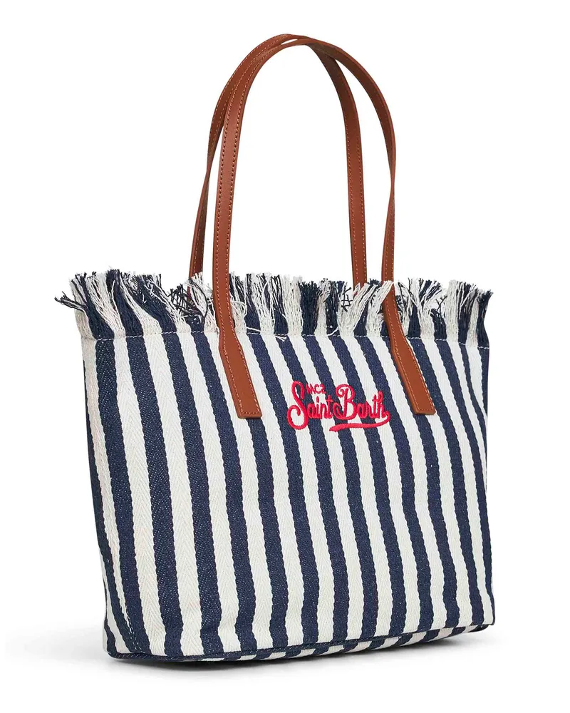 MC2 Saint Barth Women's Shopper Bag City Dark Blue-White Multicolour Cotton Shoulder Navy