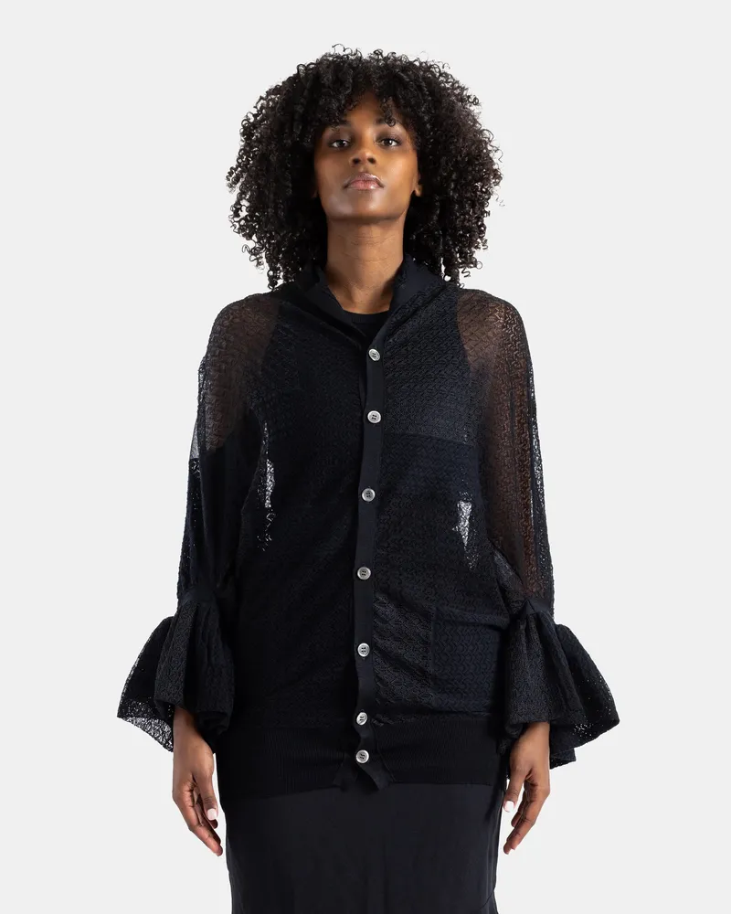 Junya Watanabe Women's Black Lace Patchwork Cardigan Top Black